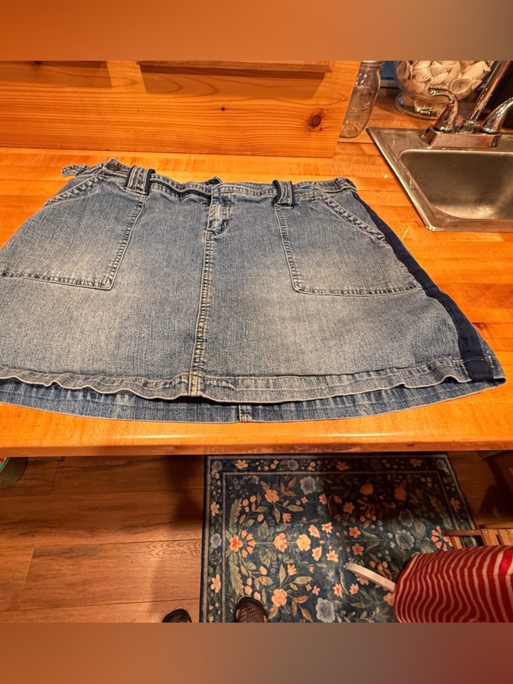 Vintge MWAH Light Blue Denim Mini Skirt with shorts & Front Patch‎ Pockets